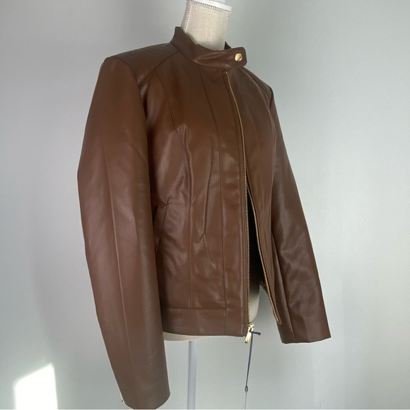 NWT Cole Haan Signature Fitted Racer Moto Jacket, Large, Hazel - Picture 7 of 16